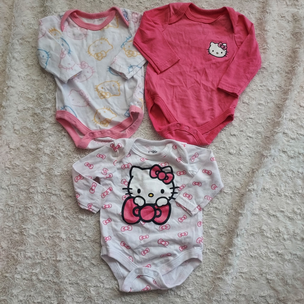 BUNDLE 3 Hello Kitty Sanrio Pink & White Long Sleeve Bodysuit Cool Weather